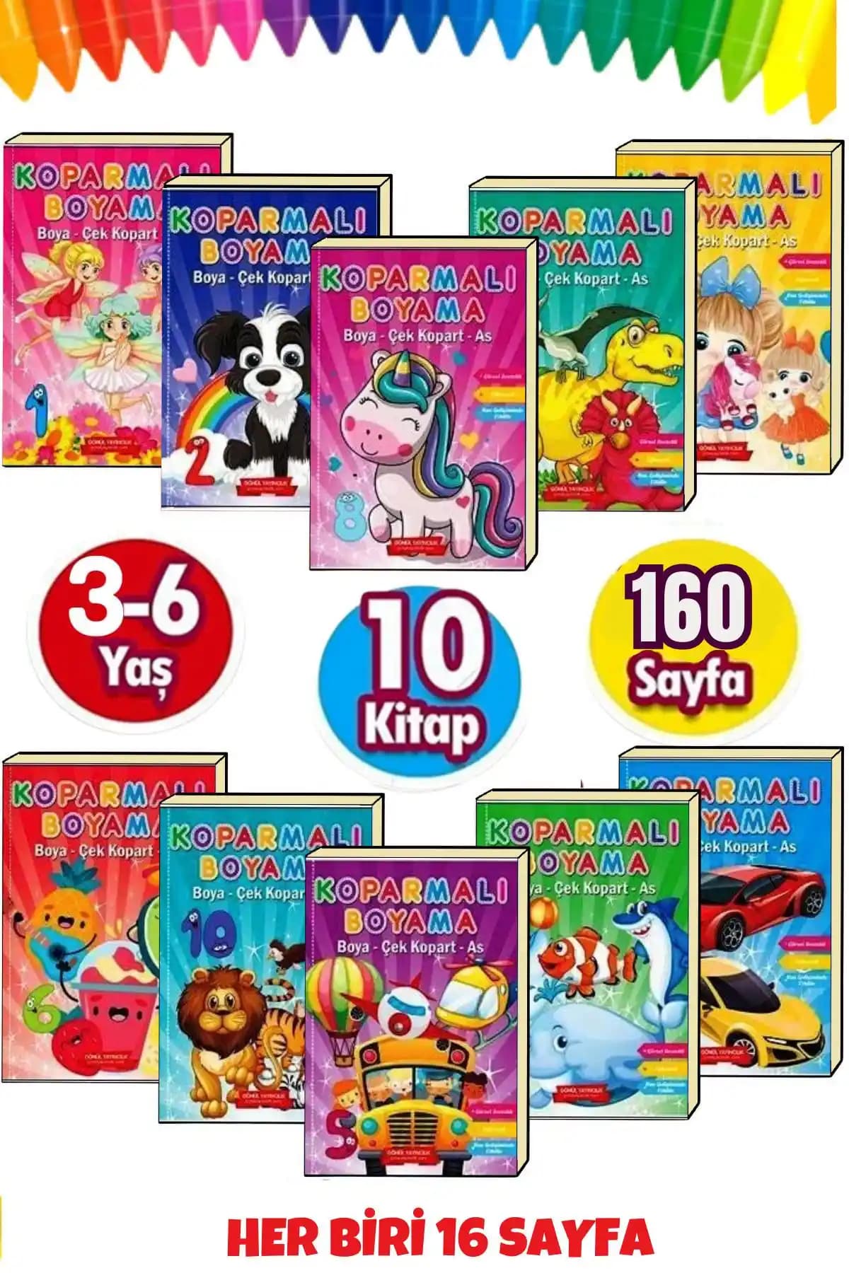 Çocuklar İçin Geliştirici ve Eğlenceli 10'lu Boyama Kitabı Seti