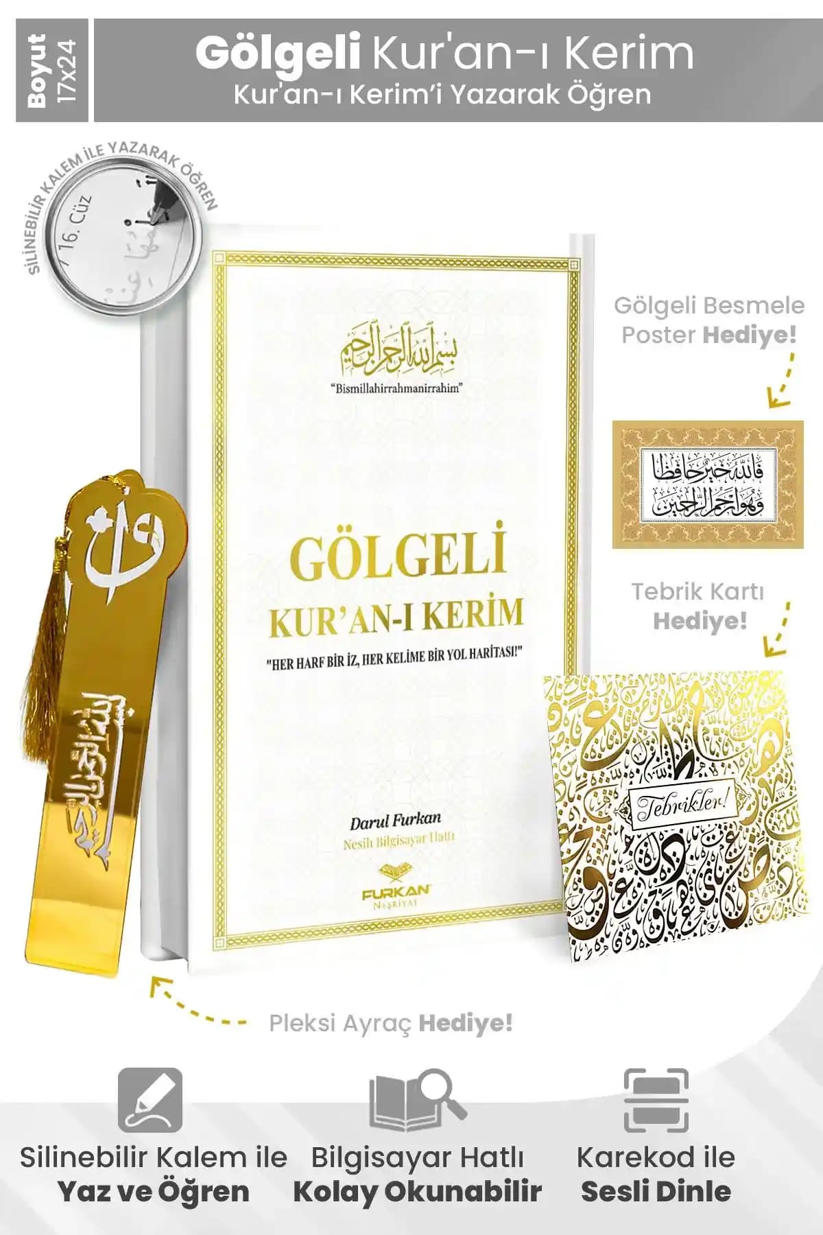 Gölgeli ve okunaklı Kuran-ı Kerim Furkan Neşriyat Ortaboy Beyaz