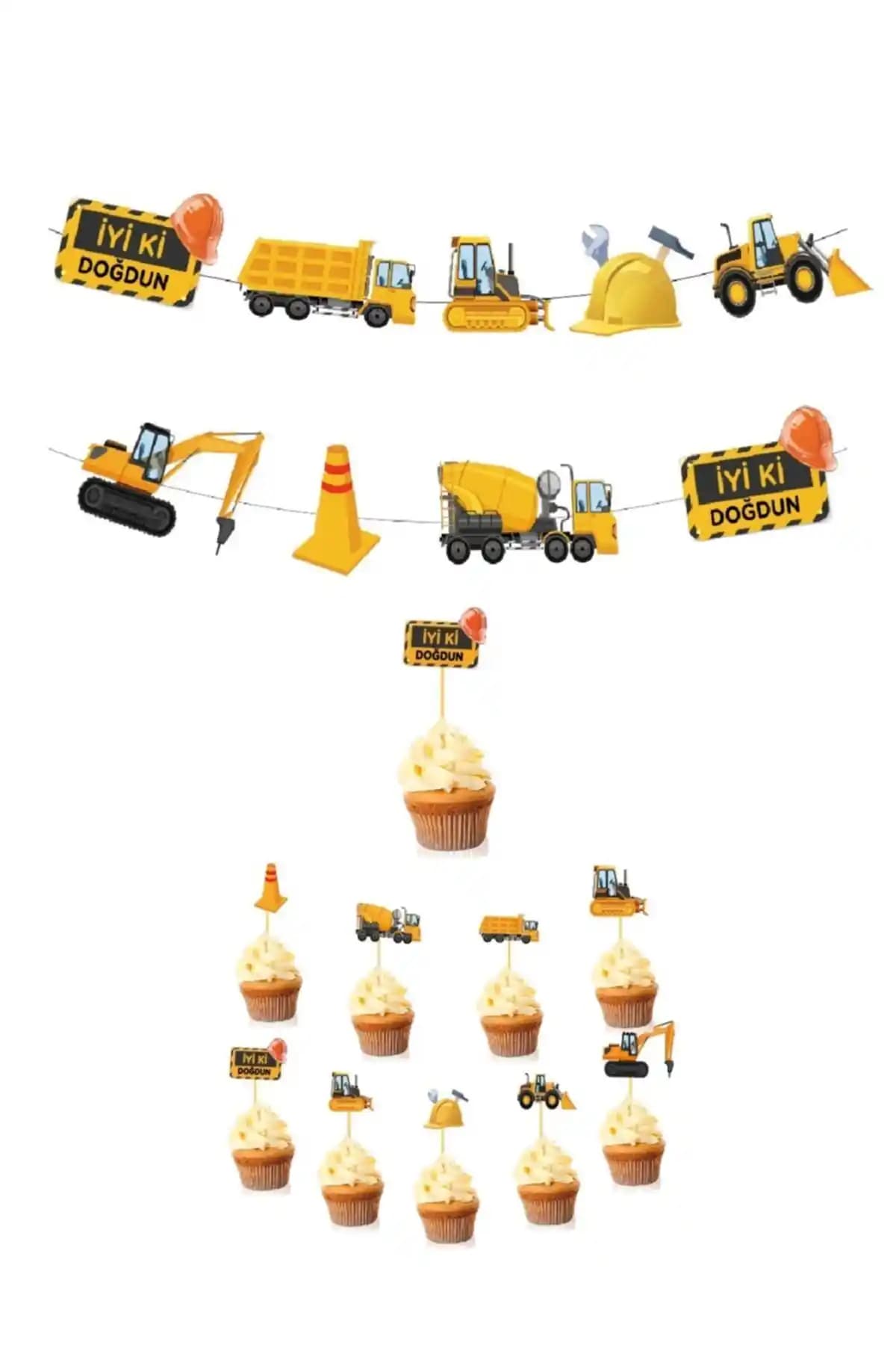 Big Party İnşaat Temalı Banner ve Parti Kürdanı Seti ile Etkinliklerinize Renk Katın