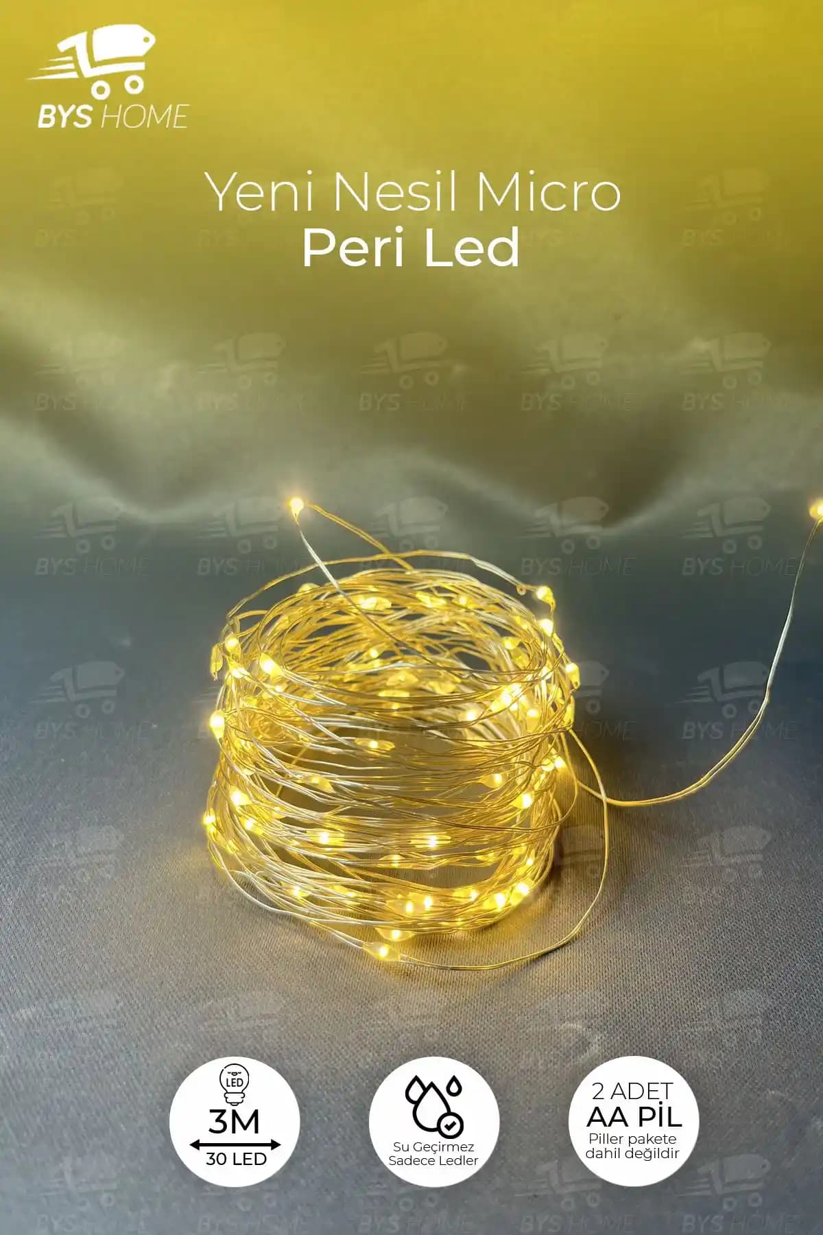 BYSHOME Pilli Sarı LED Dekoratif Aydınlatma 3 Metre Esnek ve Şık Tasarım