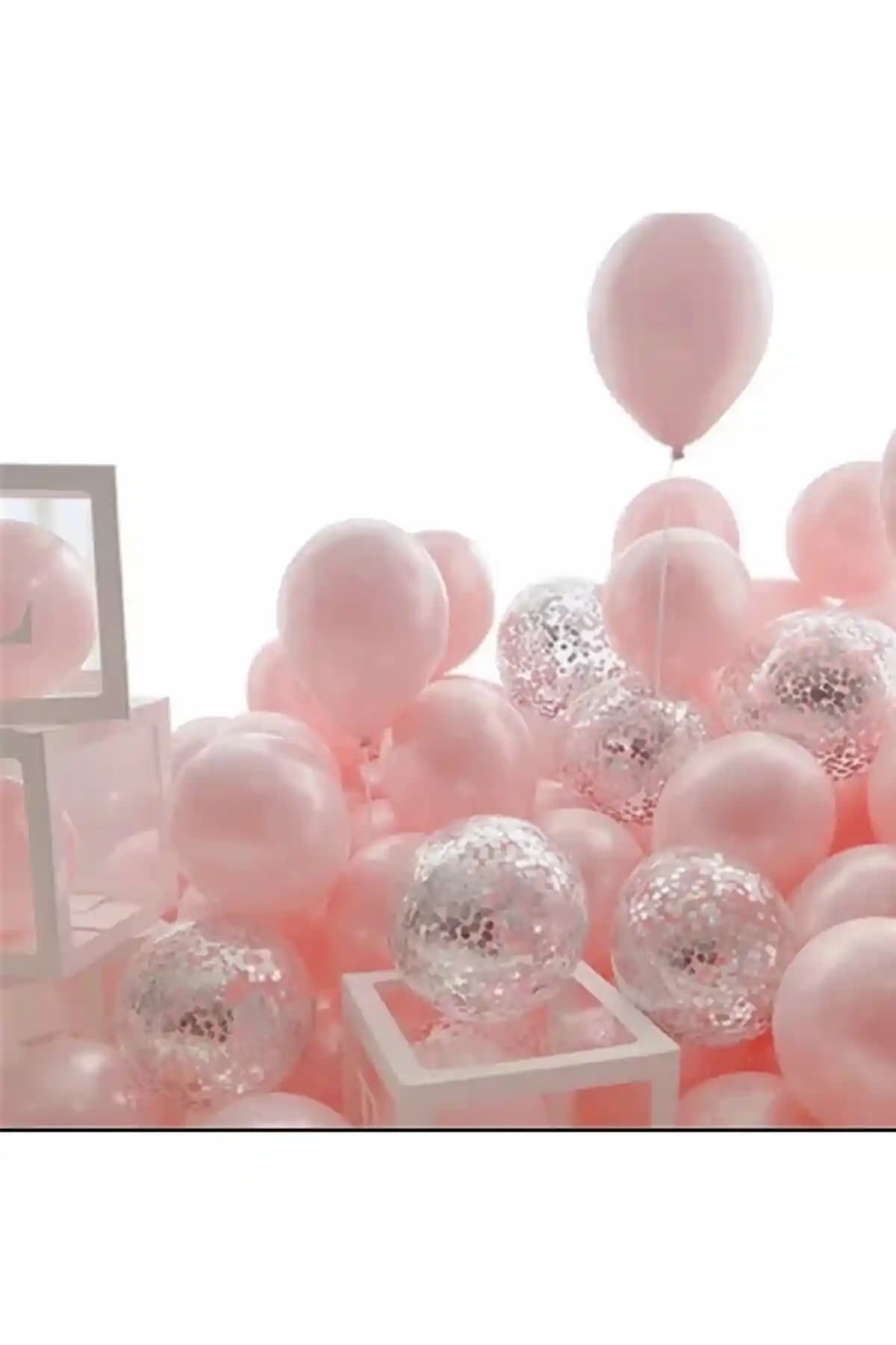 Deniz Party Store Pembe Gü<müş> Konfetili Şeffaf Balon 12 İnç Kutlamalar İçin Uygun