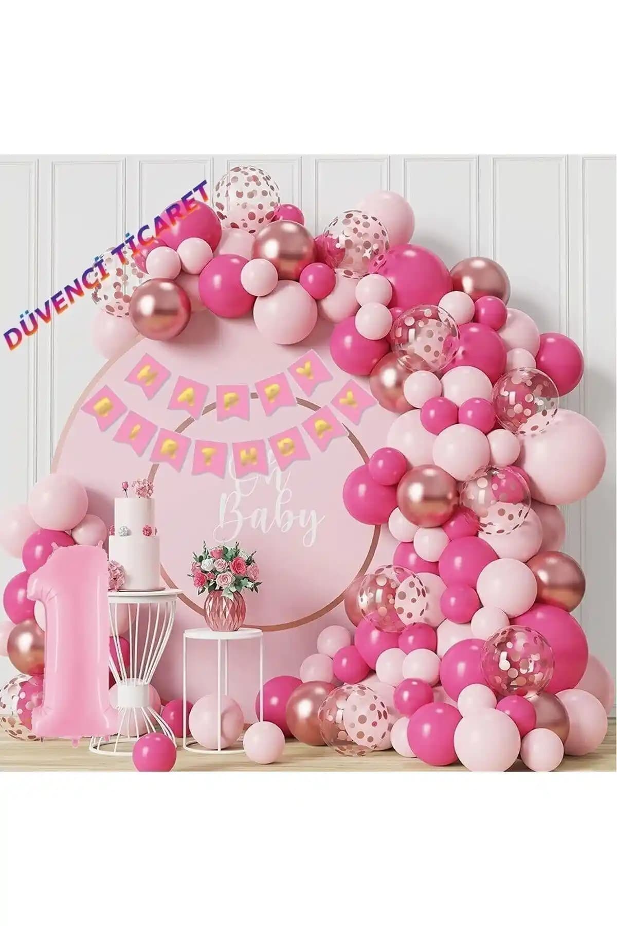 Düvenci Ticaret Lüks 1 Yaş Doğum Günü Balon Seti Renkli ve Şık Dekorasyon Malzemeleri