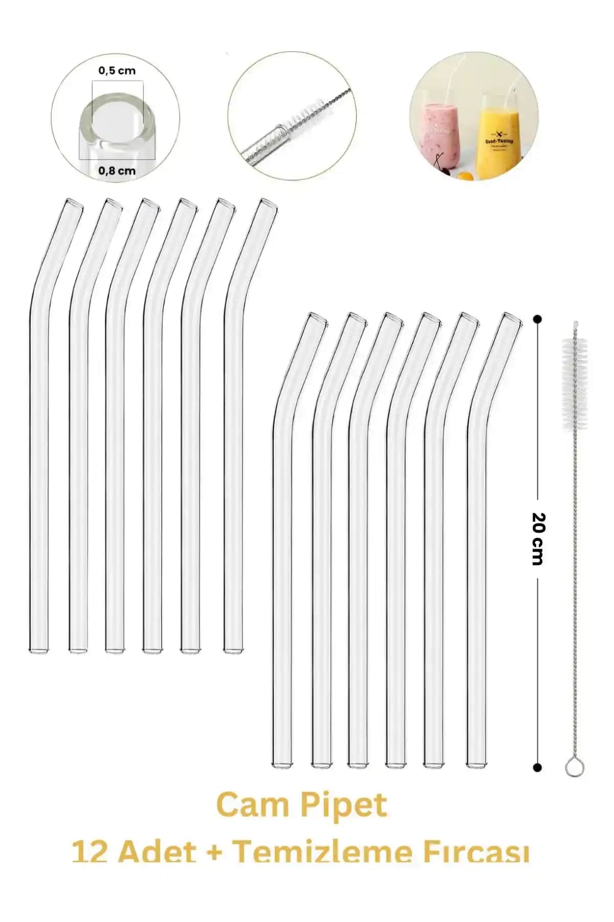 Erkugo 12'li Cam Pipet ve Temizlik Fırçası Seti Şık ve Sürdürülebilir İçecek Aksesuarları