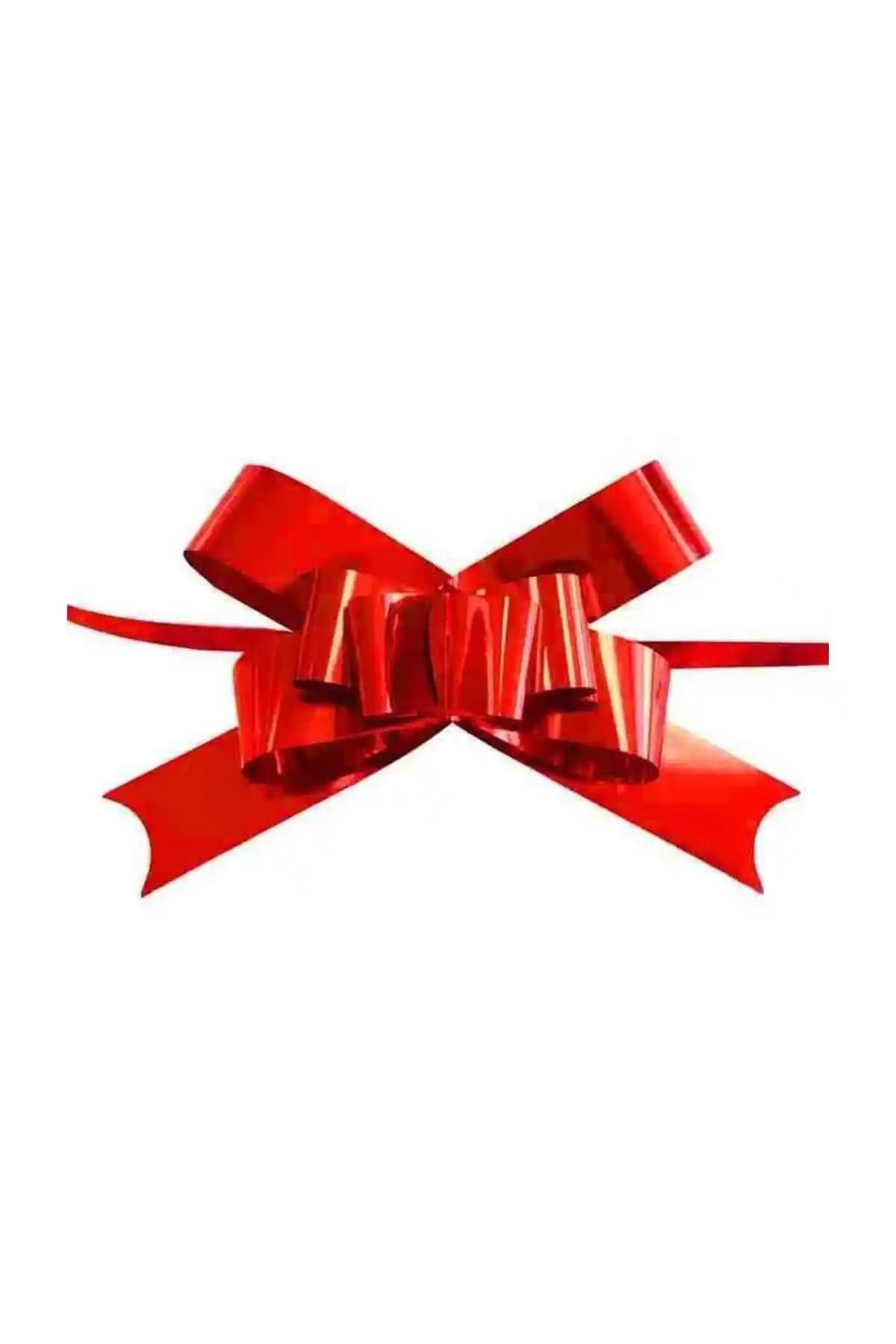 Genel Markalar 50 Adet Pratik Metalize Kırmızı Çekme Rafya Fiyonk Dekoratif Aksesuar