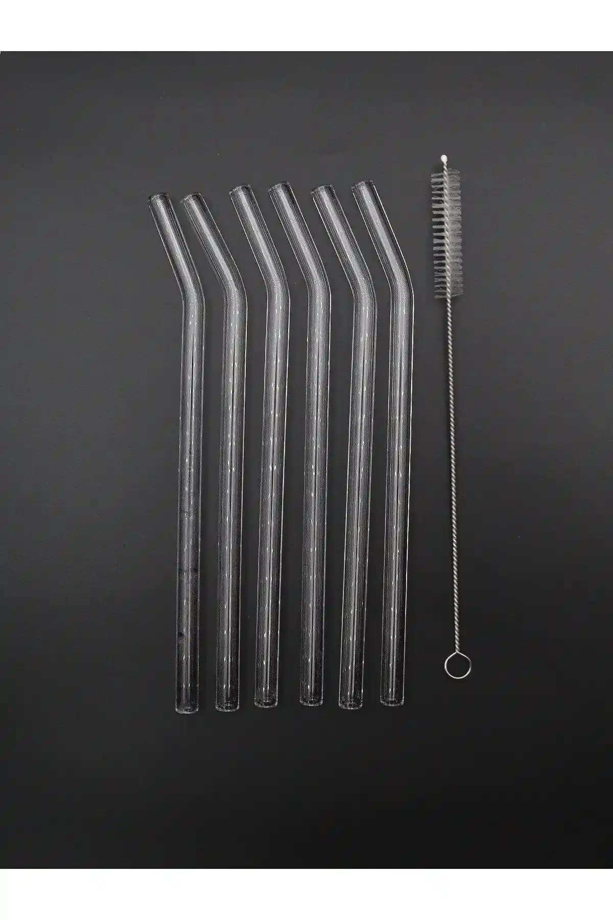 Güncev 6'lı Eğimli Cam Pipet ve Temizleme Fırçası ile Şık ve Fonksiyonel İçecek Deneyimi