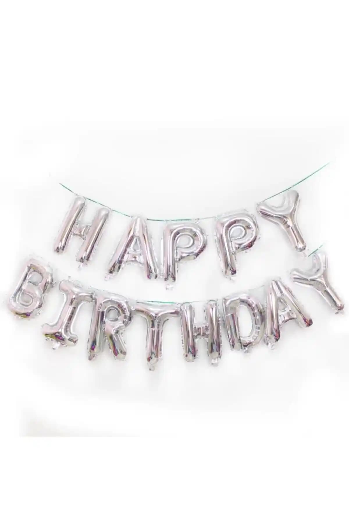 Kalisan Silver Happy Bırthday Folyo Balon Modern ve Şık Kutlama Dekorasyonu İçin