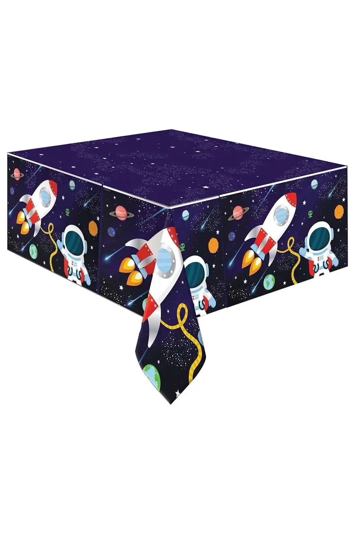 Kozmik Galaksi Uzay Temalı Masa Örtüsü ile Renkli Parti Dekorasyonu Çözümleri