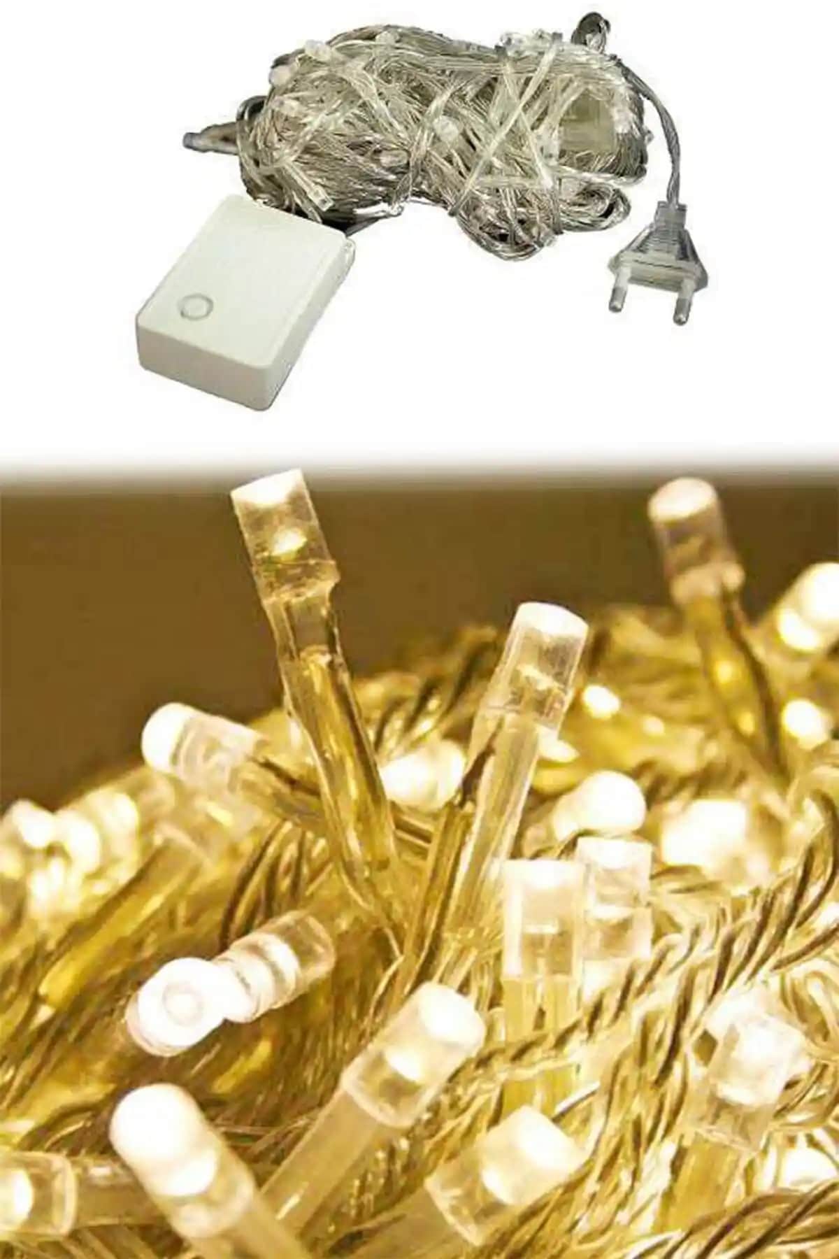 KozmoParti 100 LED'li Sarı Eklemeli Fişli Dekor Lambası Yılbaşı ve Özel Günler İçin