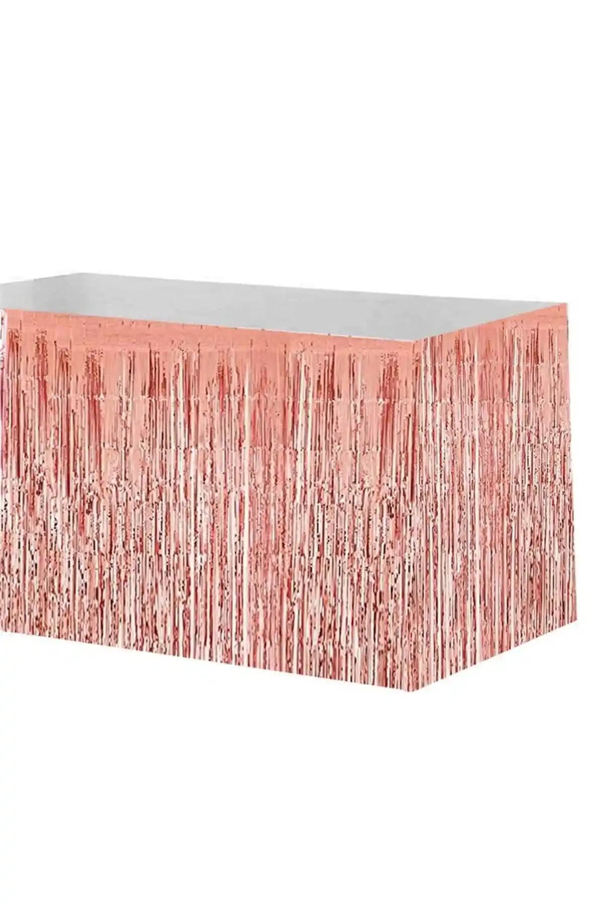 Metalik Folyo Püskül Rose Gold Masa Eteği ile Şık ve İşlevsel Parti Dekorasyonu