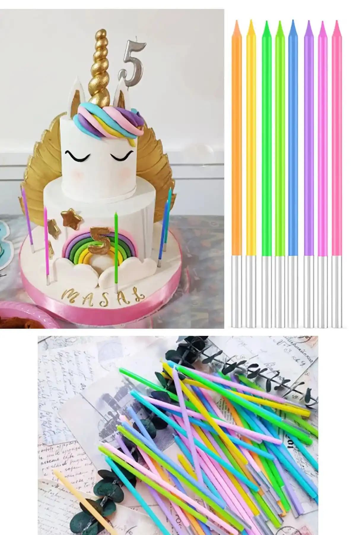 Parti Dolabı 8'li Makaron Pasta Mumları ile Şık ve Dayanıklı Dekoratif Detaylar