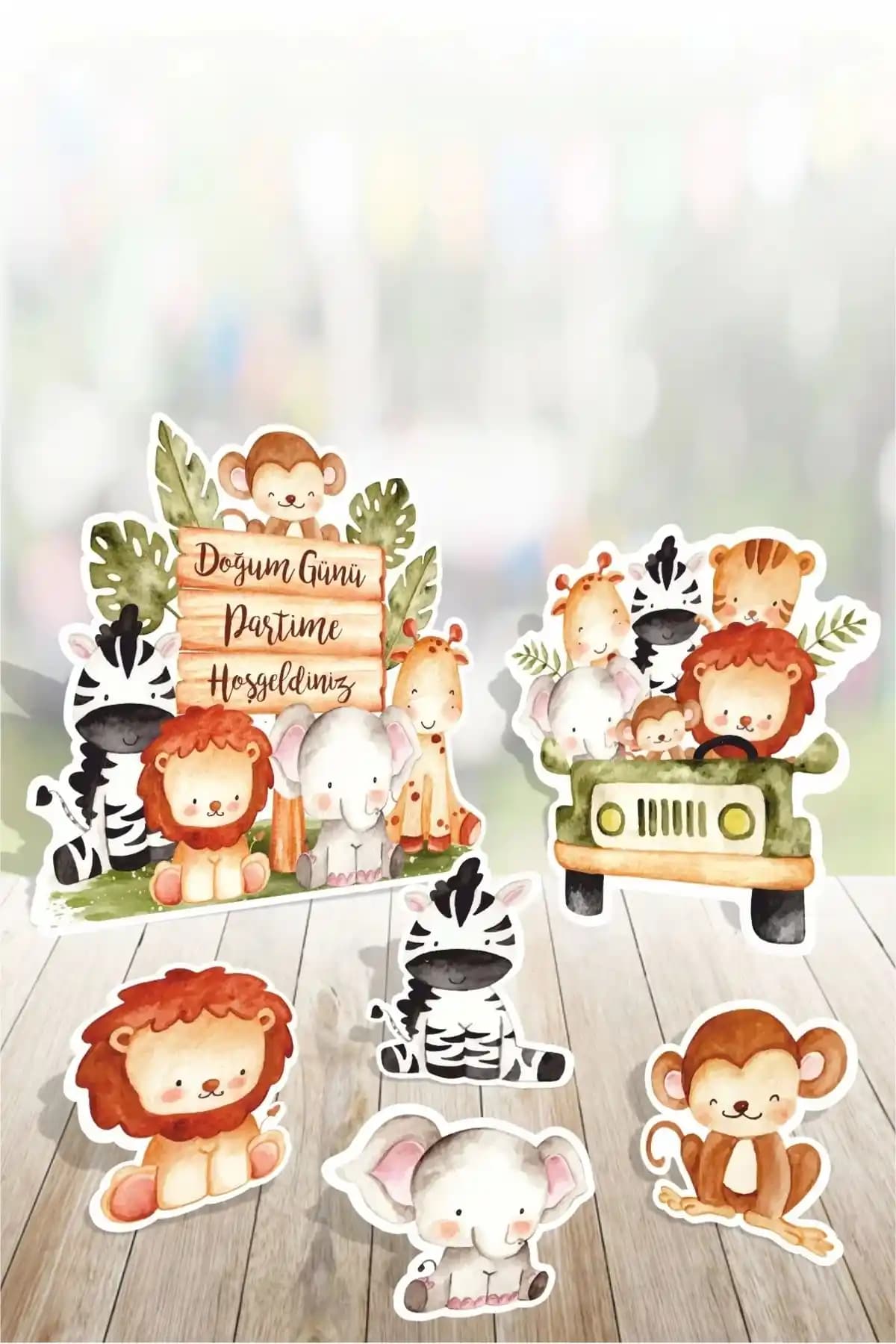 Safari Hayvanlar Ayaklı Pano Seti Çocuk Odası ve Organizasyonlar İçin Dekoratif Tasarım