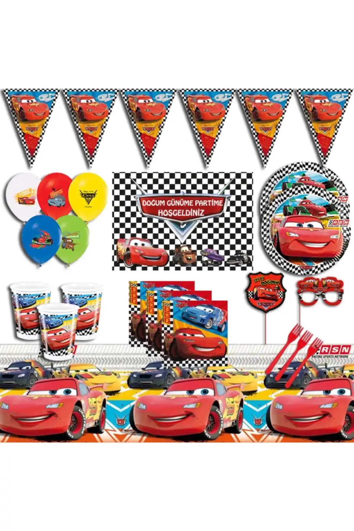 Şimşek McQueen Arabalar Temalı 16 Kişilik Doğum Günü Parti Malzemeleri Seti