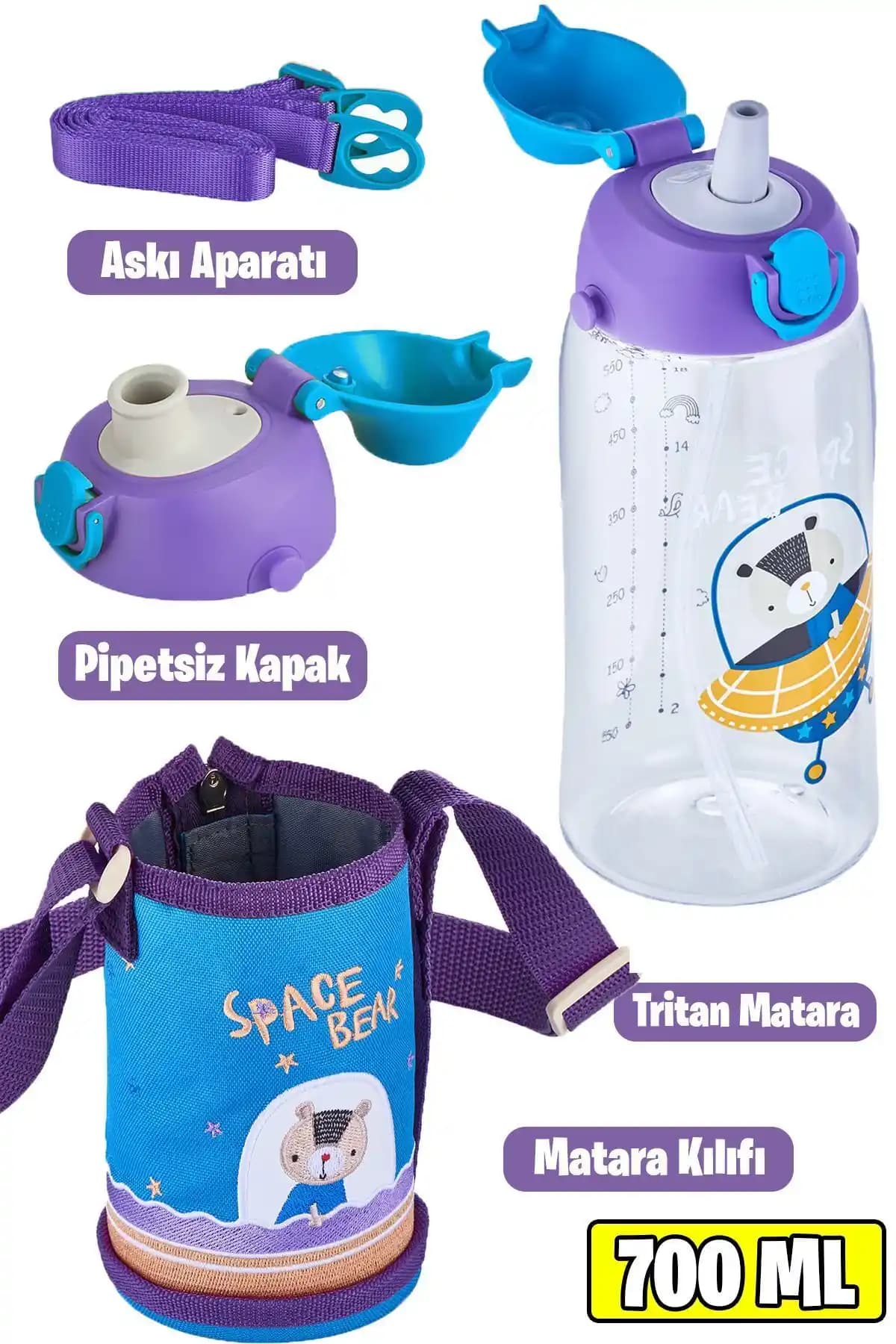 Uzspace 700 ml Çift Kapaklı Pipetli Su Matarağı: Sağlıklı ve Dayanıklı Tasarım