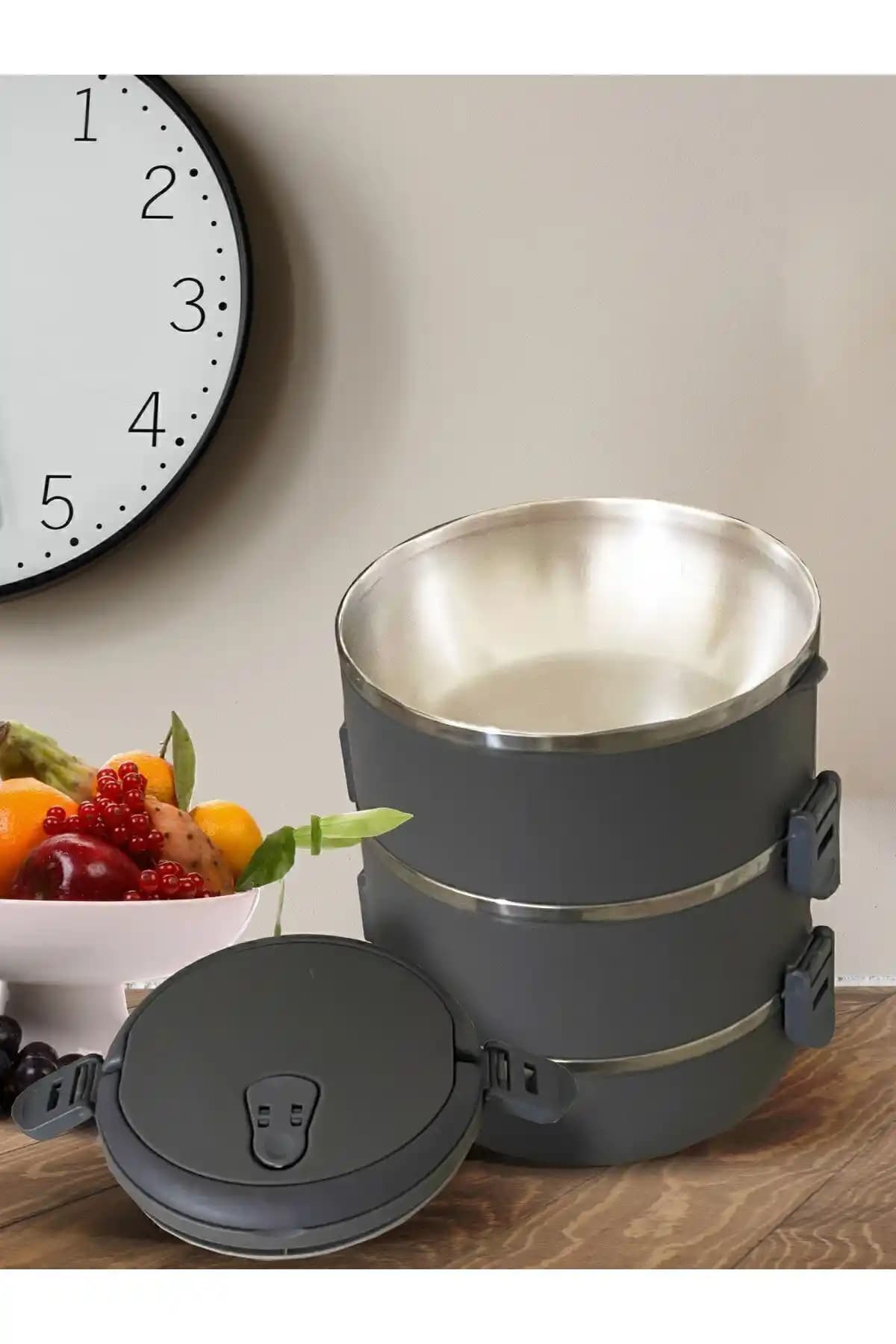 Veliday Füme 3 Katlı Sızdırmaz Sefer Tası Modern ve Dayanıklı Tasarımıyla Pratik Kullanım