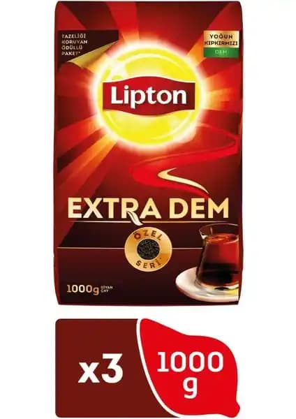 Lipton Extra Dem Dökme Çay 1000gr X 3'lü - Yüksek Kalite ve Güçlü Aromayla Çay Keyfi
