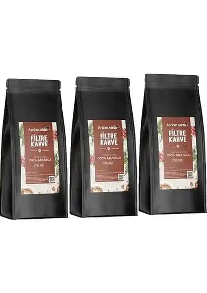 Ambruvase Filtre Kahve 250 Gr 3'lü Paketle Zengin Aromasıyla Kahve Tutkunlarının Tercihi