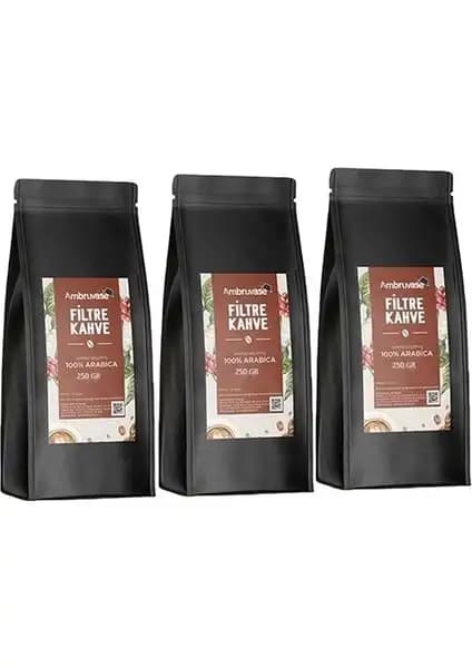 Ambruvase Filtre Kahve 250 Gr 3'lü Paketle Zengin Aromasıyla Kahve Tutkunlarının Tercihi