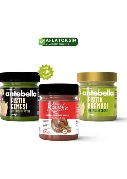 Antebella 3'lü Premium Paket: Antep Fıstığı ve Fındık Kreması ile Zengin Tatlar