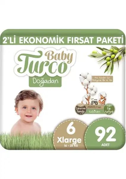 Baby Turco Doğadan 2'li Ekonomik Bebek Bezi Paketi 6 Numara Xlarge Kalite ve Konfor