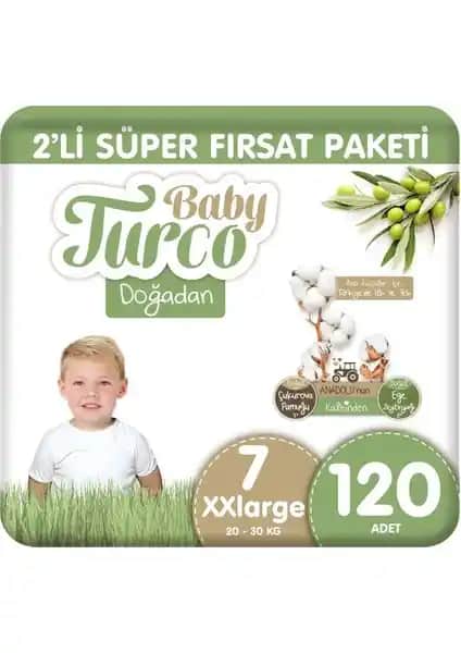 Baby Turco Doğadan 2'li Süper Fırsat Paketi Bebek Bezi 7 Numara Xxlarge Güvenilir ve Konforlu