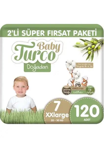 Baby Turco Doğadan 2'li Süper Fırsat Paketi Bebek Bezi 7 Numara Xxlarge Güvenilir ve Konforlu