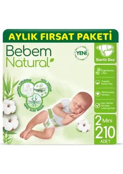 Bebem Natural Bebek Bezi 2 Beden Mini Aylık Fırsat Paketi Güvenli ve Doğal Bakım İçin
