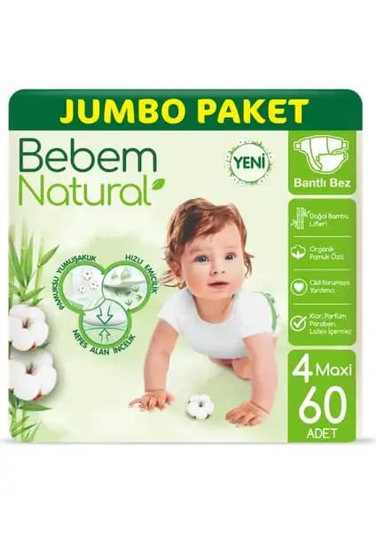 Bebem Natural Bebek Bezi 4 Beden Maxi Jumbo Paket Güvenli ve Konforlu Kullanım