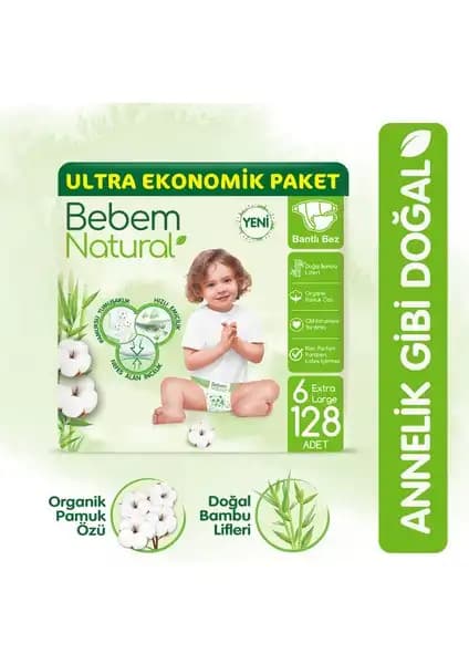 Bebem Natural Bebek Bezi 6 Beden Ekstra Large Ultra Ekonomik Paket Güvenli ve Konforlu Kullanım