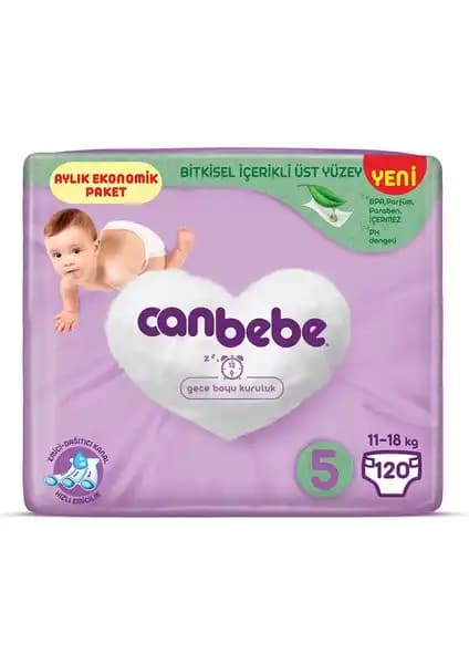 Canbebe Aylık Ekonomik Paket 5 Numara Junior Bebek Bezi Geniş Kilo Aralığında Güvenilir