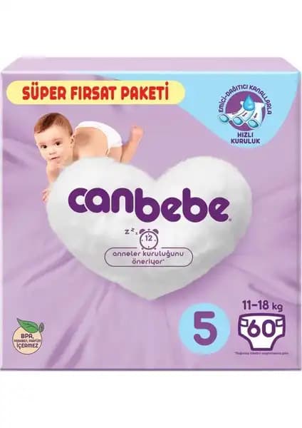 Canbebe Bebek Bezi 60'lı Junior 5 11-18 Kg Güvenli ve Konforlu Kullanım İçin Uygun