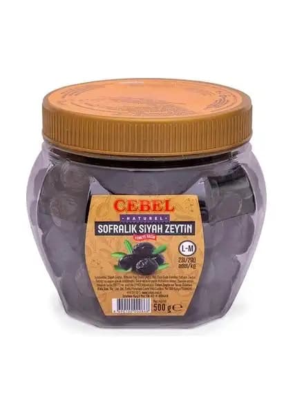 Cebel Siyah Zeytin L-M 231-290 Kalibre 500g Pet Doğal ve Kaliteli Lezzet Kaynağı