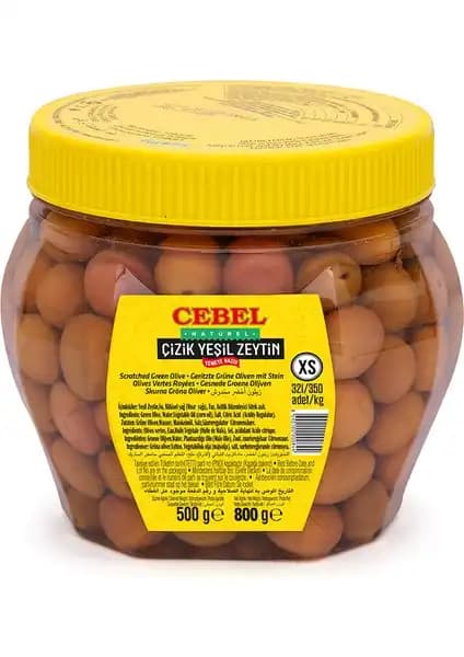Cebel Yeşil Zeytin Çizik 500g Pet Ambalajıyla Doğal ve Lezzetli Akdeniz Esintisi