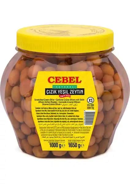 Cebel Yeşil Zeytin Çizik Xs 321-350 Kalibre 1000 Gr Pet Doğal Lezzetin Vazgeçilmez Seçimi