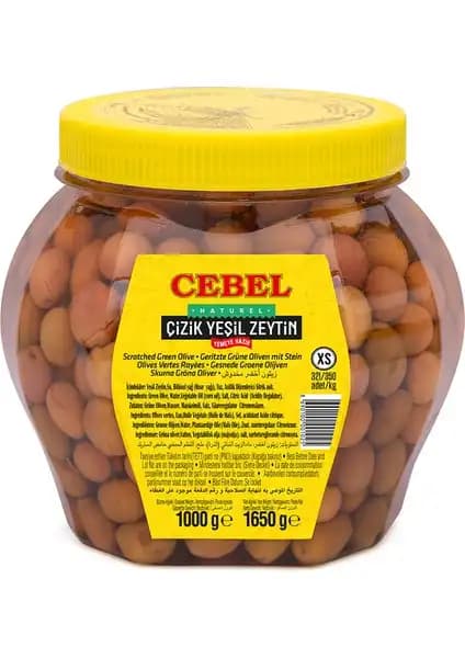 Cebel Yeşil Zeytin Çizik Xs 321-350 Kalibre 1000 Gr Pet Doğal Lezzetin Vazgeçilmez Seçimi