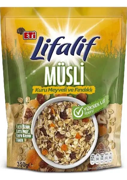 Eti Lifalif Kuru Meyveli ve Fındıklı Müsli 350 g – Sağlıklı ve Lezzetli Kahvaltı Seçeneği