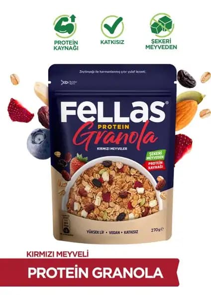 Fellas Vegan Protein Granola Kırmızı Meyveler Sağlıklı ve Lezzetli Atıştırmalık Alternatifi