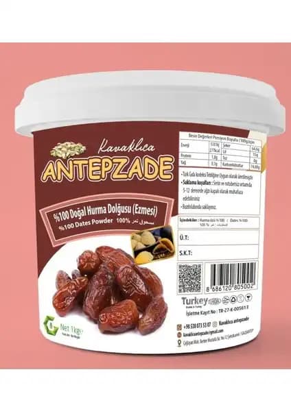 Kavaklıca Antepzade % 100 Hurma Dolgusu Sağlıklı ve Katkısız Doğal Hurma Ezmesi 1 Kg