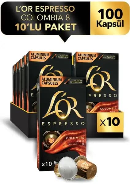 L'or Espresso Origin Colombia Kahve Kapsülleri 100 Adet Sürdürülebilir ve Aromatik Kahve Deneyimi