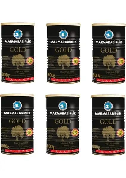 Marmarabirlik Salamura Siyah Zeytin Teneke Gold 800g 6'lı paket, doğal ve kaliteli lezzet