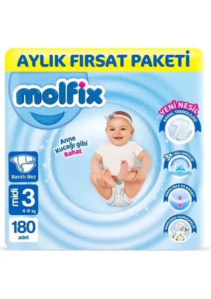 Molfix Bebek Bezi 3 Beden Midi Aylık Fırsat Paketi Güvenli ve Konforlu Bebek Bakımı İçin