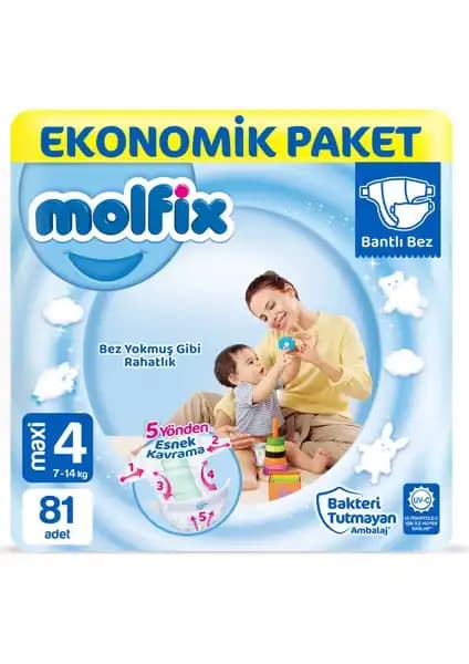 Molfix Bebek Bezi 4 Beden Maxi Ekonomik Paket Güvenli ve Konforlu Bebek Bakım Ürünü