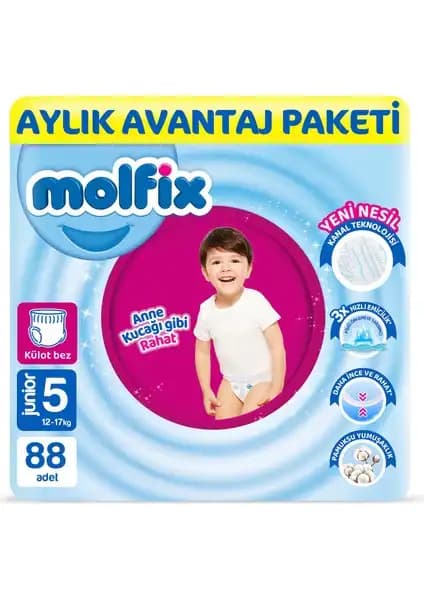 Molfix Pants Bebek Bezi 5 Beden Junior Aylık AvantajPaketi Güvenli ve Konforlu Bebek Bezi Çözümü