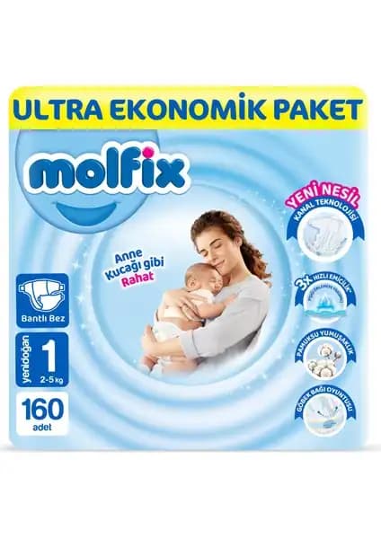 Molfix Yenidoğan Bebek Bezi 1 Beden Ultra Ekonomik Paket Güvenli ve Konforlu Kullanım