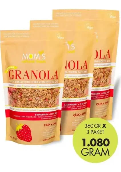 Mom's Natural Foods 3'lü Çilek-Chia Granola Sağlıklı ve Katkısız Kahvaltılık Alternatif