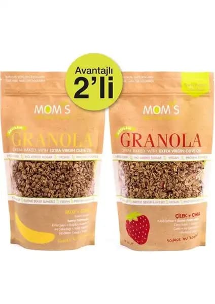 Mom's Natural Foods İki Paket Granola: Muz-Ceviz ve Çilek-Chia ile Sağlıklı Beslenme