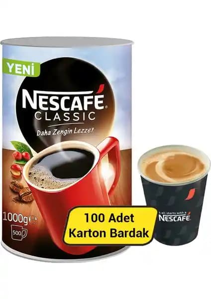 Nescafe Classic Hazır Granül Kahve ve Karton Bardak Seti 1 kg ile Günlük Kahve Keyfi
