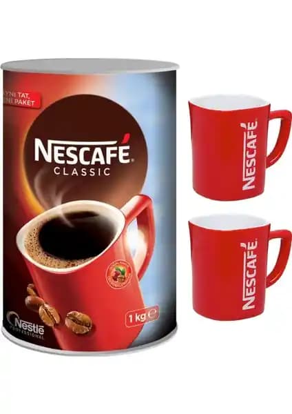 Nescafe Classic Kahve Teneke 1000 Gr ve 2'li Kupa Bardak Seti ile Kaliteli Kahve Keyfi