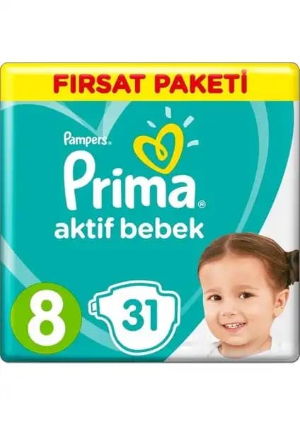 Prima Aktif Bebek 8 Numara Bebek Bezi: Güvenli ve Konforlu Çözüm 31'li Paket