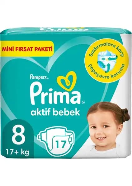 Prima Bebek Bezi Aktif Bebek 8 Beden 17 Adet - Yüksek Emicilik ve Hassas Cilt Uygunluğu
