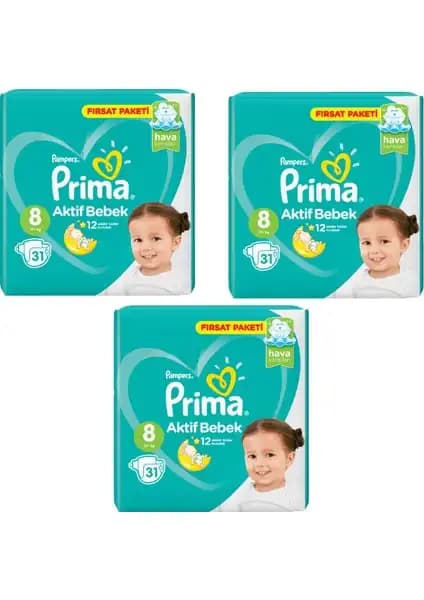 Prima Bebek Bezi Aktif Bebek 8 Beden 93 Adet Fırsat Paketi ile Konfor ve Güvenlik